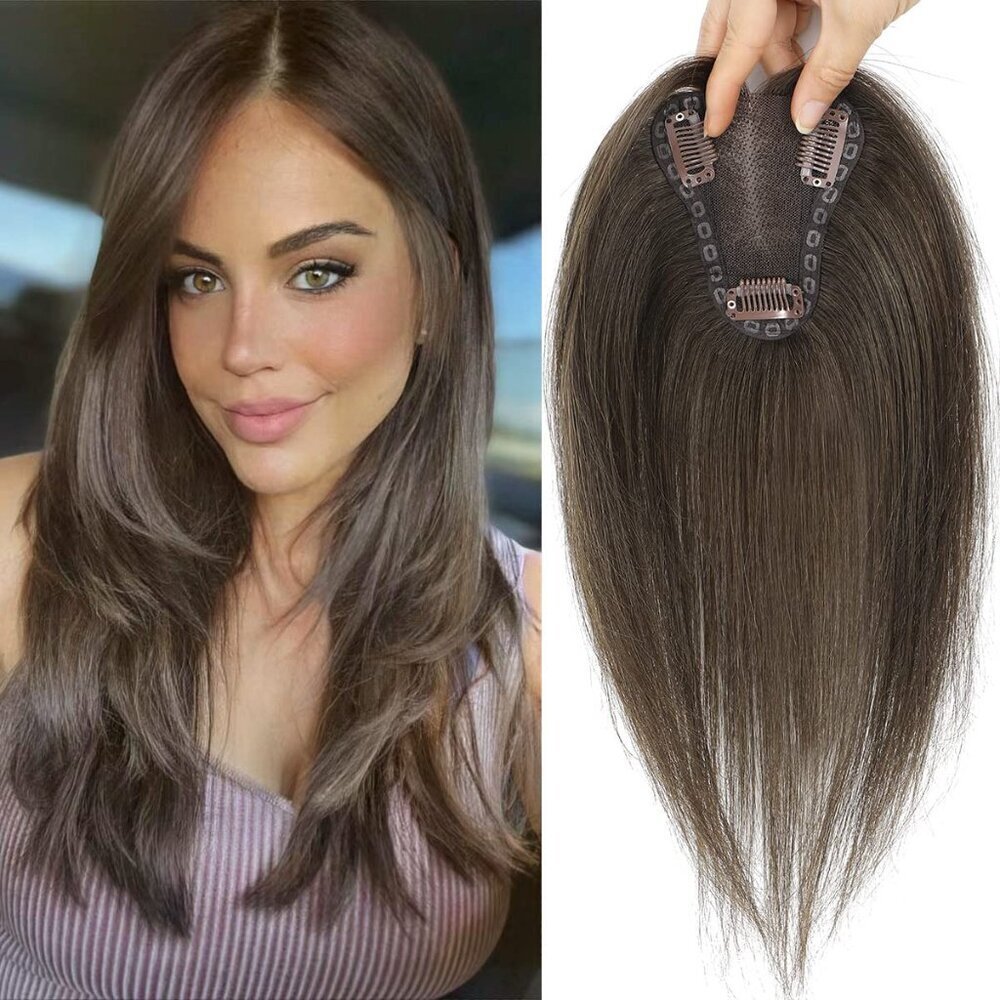 Hair Topper Human Hair 12 Inch No Bangs Wavy Extensions for Thinning